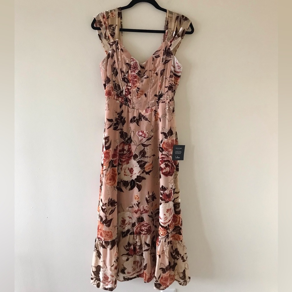Lulus Composed Beauty Blush Pink Burnout Velvet Floral Midi Dress, NWT - Picture 5 of 16